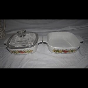 Vintage Corningware White Casserole Dish Set with Floral Design